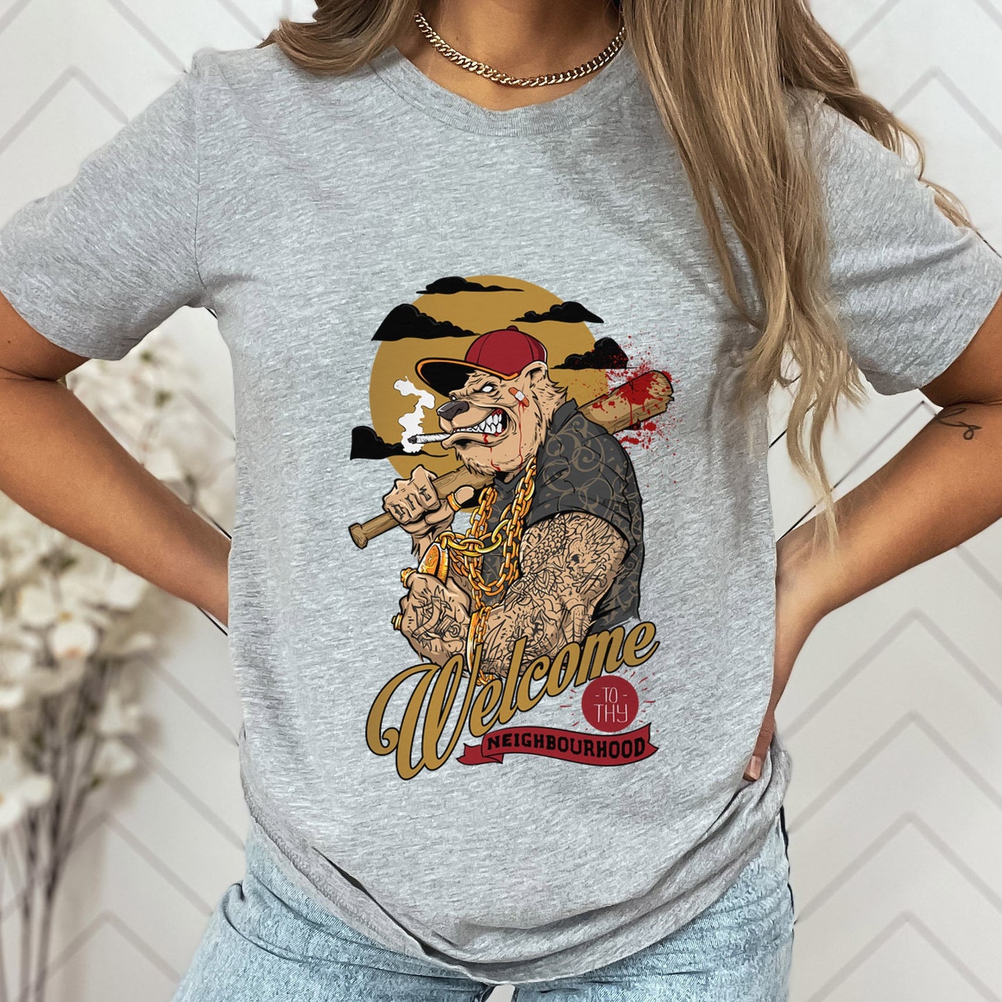 T-shirt drôle de chien, T-shirt avec humour, T-shirt de chien avec des tatouages, T-shirt de bienvenue dans ton quartier, T-shirt cadeau amusant