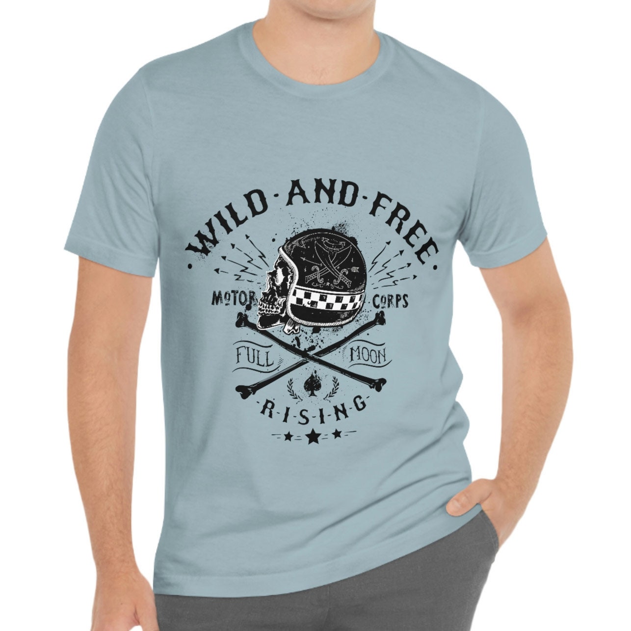 Wild and Free T-shirt, T-shirt with Skeleton, Motorcycle T-Shirt, Bikers T-shirt, Riders T-Shirt, Skull and Fire, Motorcycle Gifts