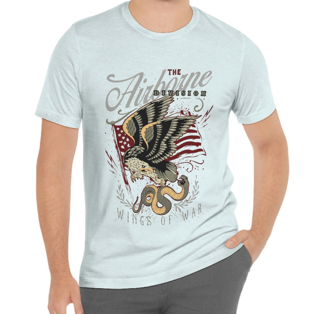 T-shirt Wings of War, T-shirt Aigle, T-shirt avec Serpent, T-shirt Division Aéroportée avec Aigle et Serpent, T-shirt Militaire, T-shirt Cadeau