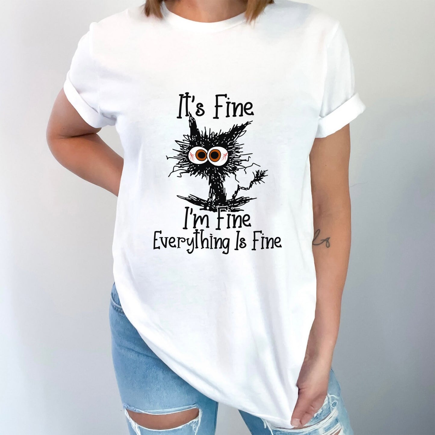 T-shirt de chat C'est bien, je vais bien, tout va bien, t-shirt de chat, t-shirt de chat drôle et sarcastique, t-shirt de chat Je vais bien, t-shirt introverti, t-shirt cadeau