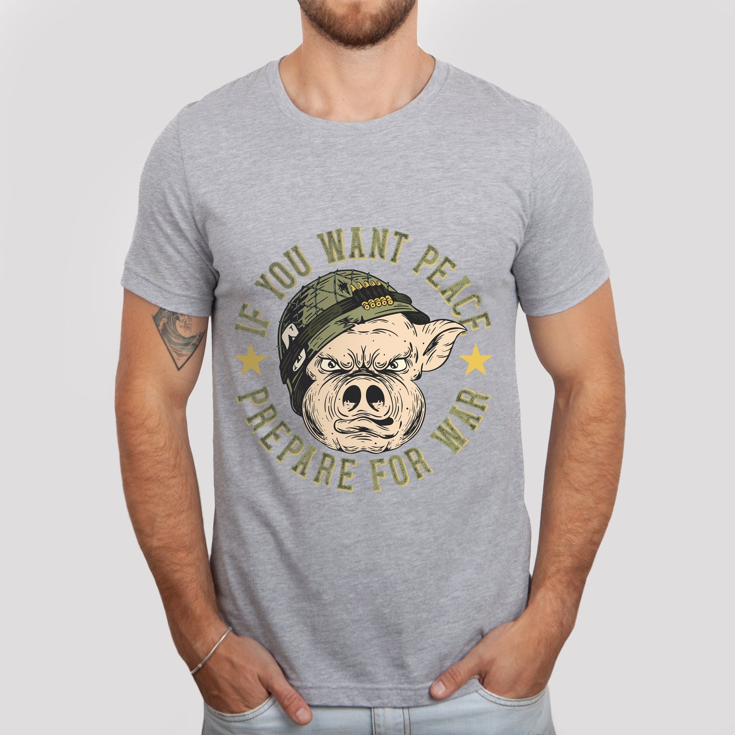 If You Want Piece Prepare for War T-shirt, Peace T-shirt, War T-shirt, Military Shirt, Pig Shirt, T-shirt with Saying, Shirt with Pig