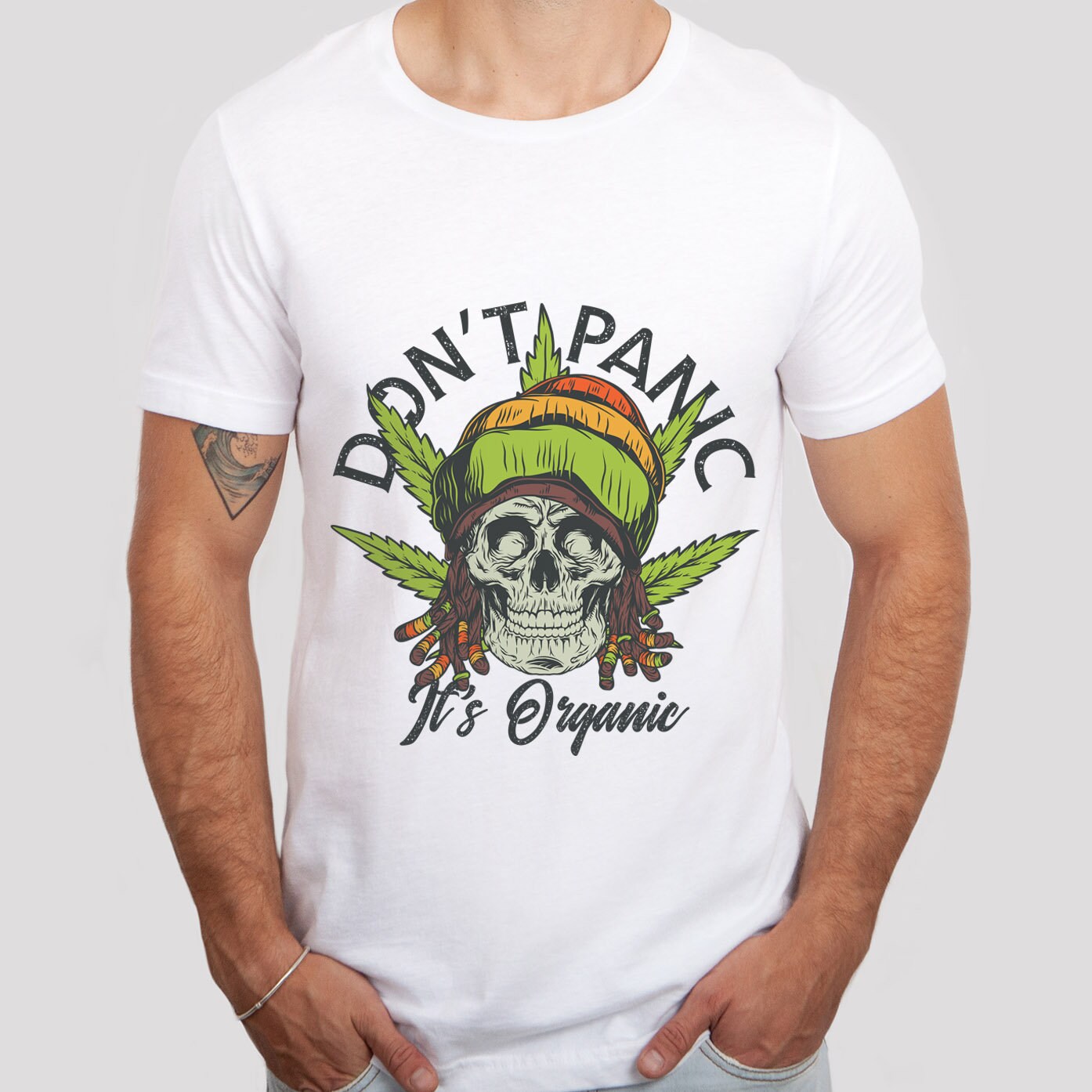 T-shirt tête de mort fumante, t-shirt drôle de cannabis, t-shirt Don't Panic It's Organic, t-shirt humoristique, t-shirt Rasta Man, cadeau pour lui, cadeau pour elle