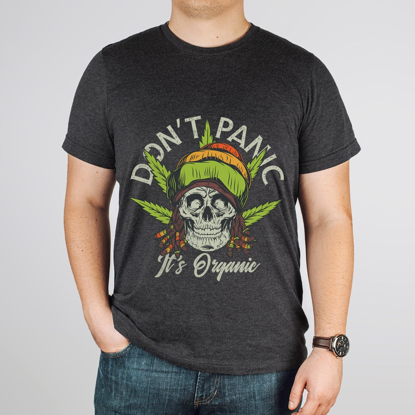 T-shirt tête de mort fumante, t-shirt drôle de cannabis, t-shirt Don't Panic It's Organic, t-shirt humoristique, t-shirt Rasta Man, cadeau pour lui, cadeau pour elle