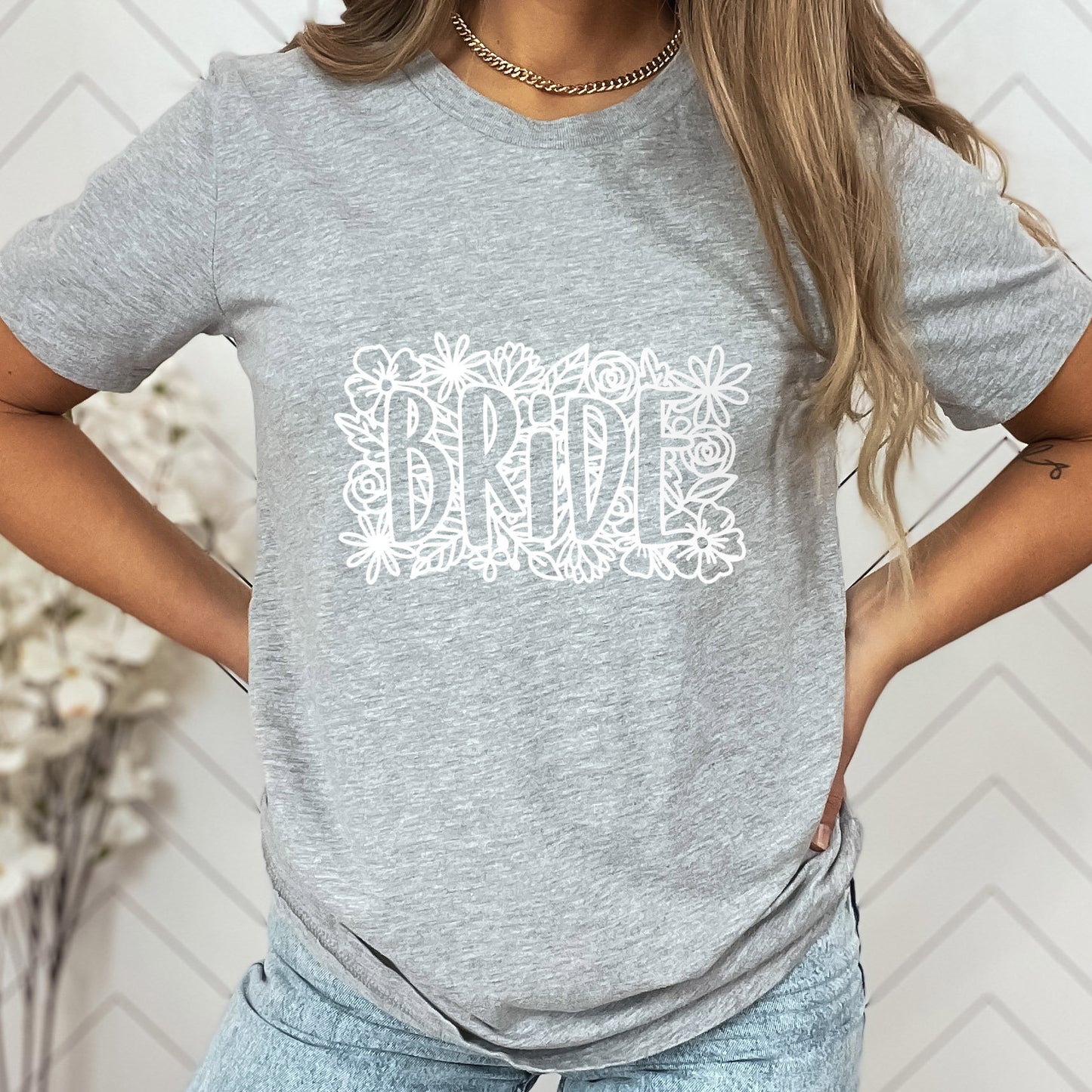 Floral Bride T-shirt, Bride Flowers Shirt, Wedding Shirt, Bride Tee, Bridal Shower Shirt, Gift Shirt for Bride, Bachelorette Party Shirt