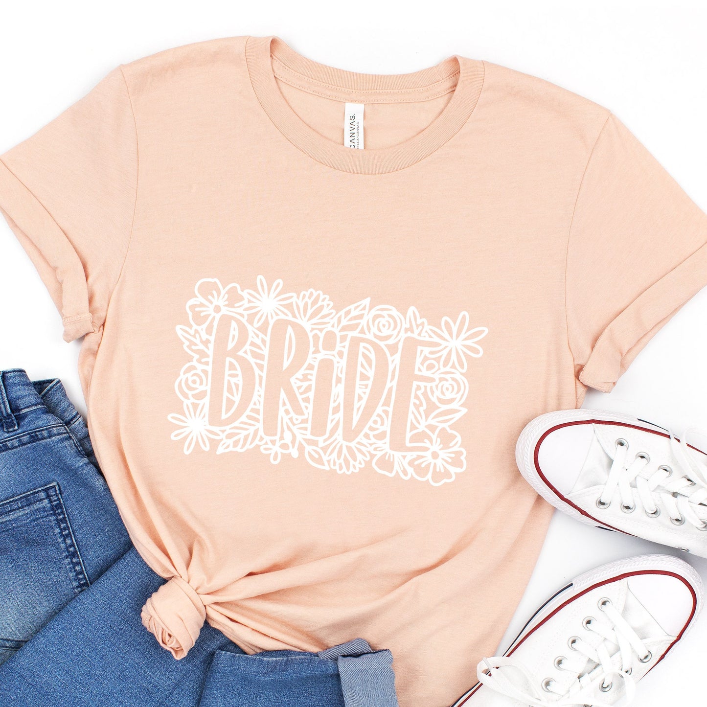 Floral Bride T-shirt, Bride Flowers Shirt, Wedding Shirt, Bride Tee, Bridal Shower Shirt, Gift Shirt for Bride, Bachelorette Party Shirt