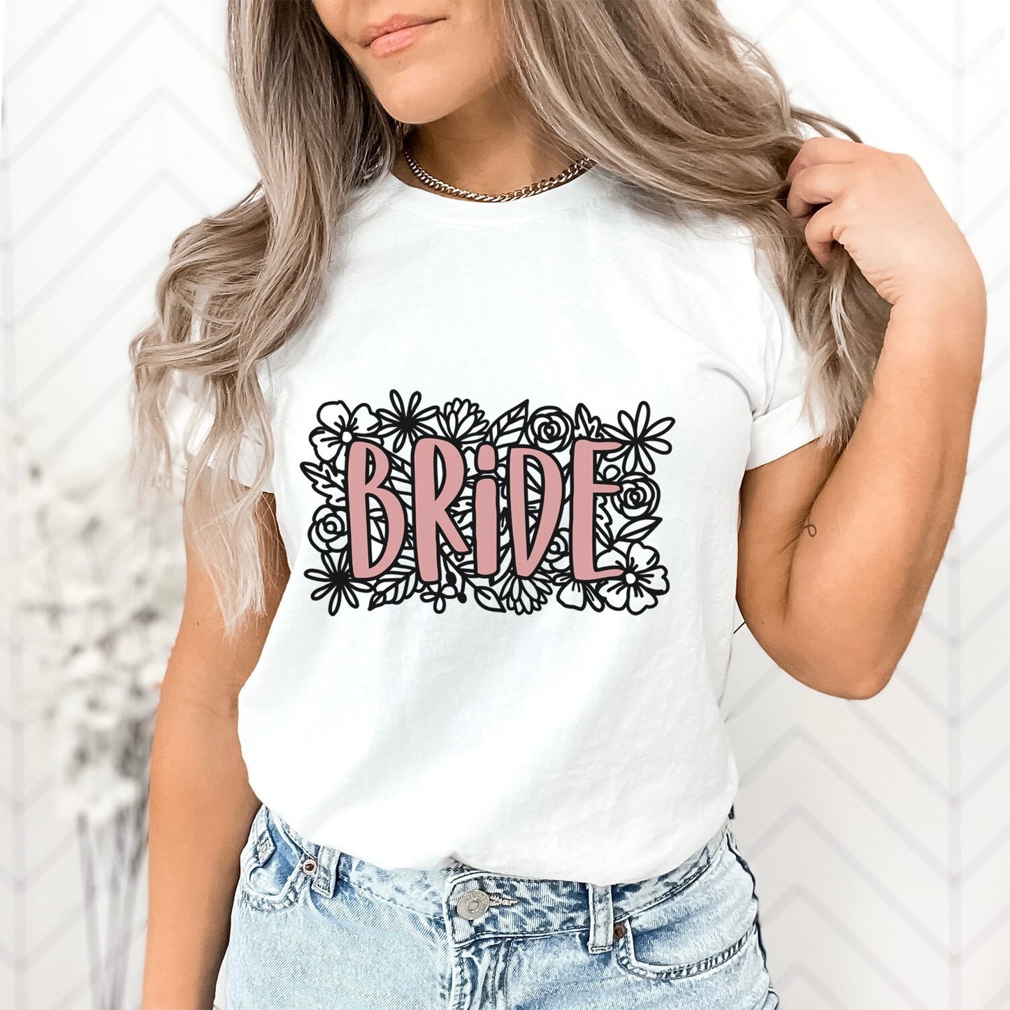 Floral Bride T-shirt, Wedding Shirt, Bride Tee, Bridal Shower, Flowers T-shirt, Gift Shirt for Bride, Bachelorette Party Shirt