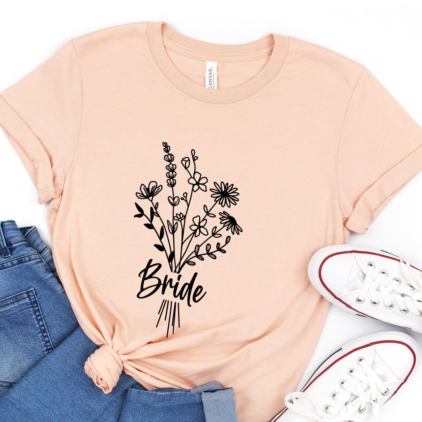 Bride T-shirt, Wedding Shirt, Wildflower Bouquet Floral Shirt, Bride Tee, Bachelorette Shirt, Gift Shirt for Bride, Bridal Shower Shirt