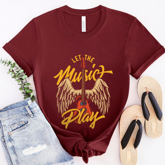 T-shirt « Laissez la musique jouer », t-shirt « Rock And Roll », t-shirt « Musique », t-shirt « Guitare avec des ailes », t-shirt « Groupe de musique », t-shirt « Groupe de rock »