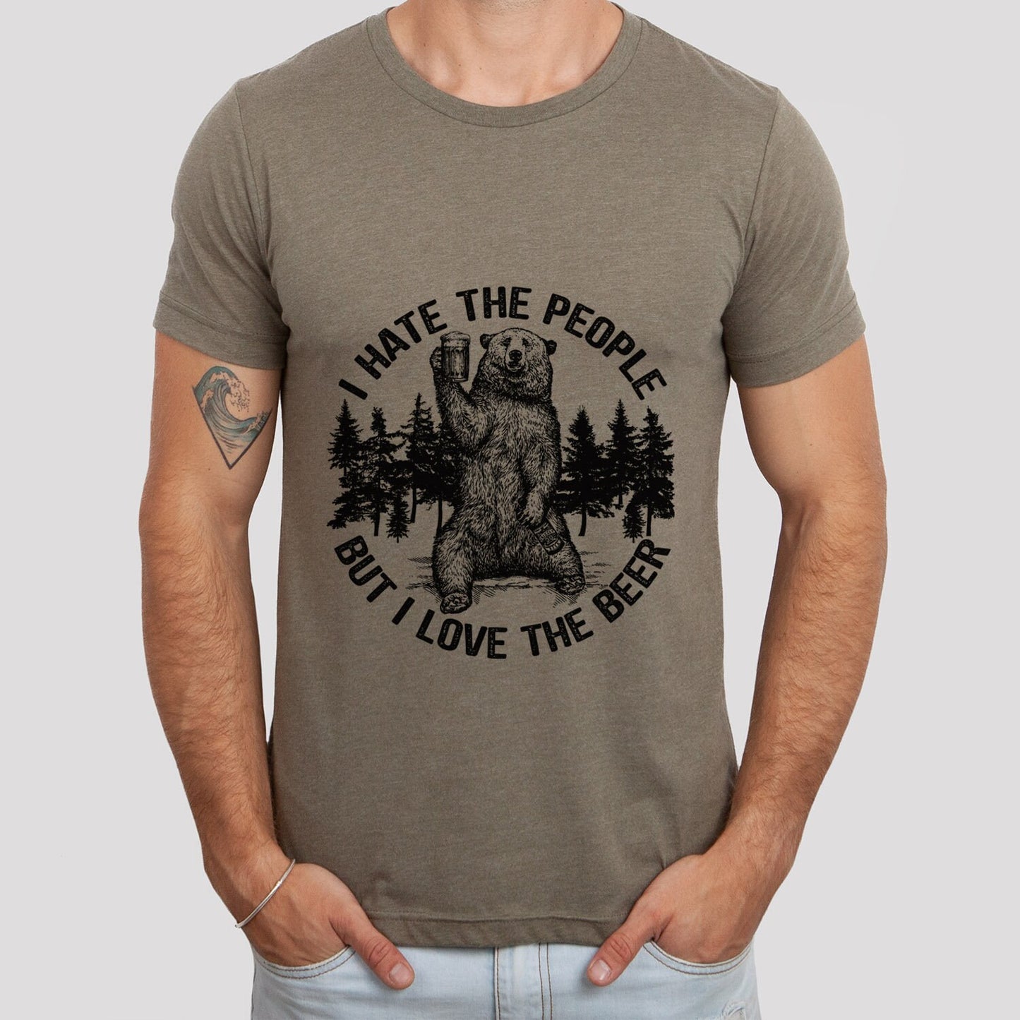 T-shirt ours, T-shirt avec ours et bière, T-shirt je déteste les gens mais j'aime la bière, T-shirt j'aime la bière, T-shirt de voyage, T-shirt j'aime la nature