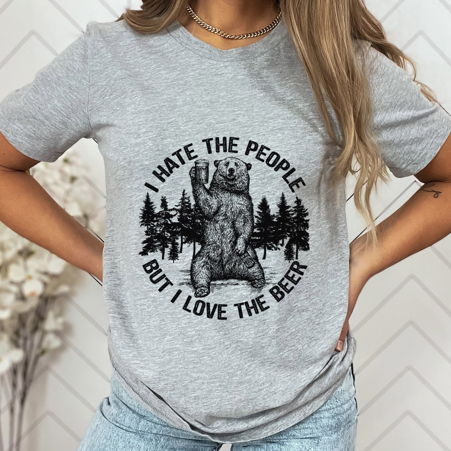 T-shirt ours, T-shirt avec ours et bière, T-shirt je déteste les gens mais j'aime la bière, T-shirt j'aime la bière, T-shirt de voyage, T-shirt j'aime la nature