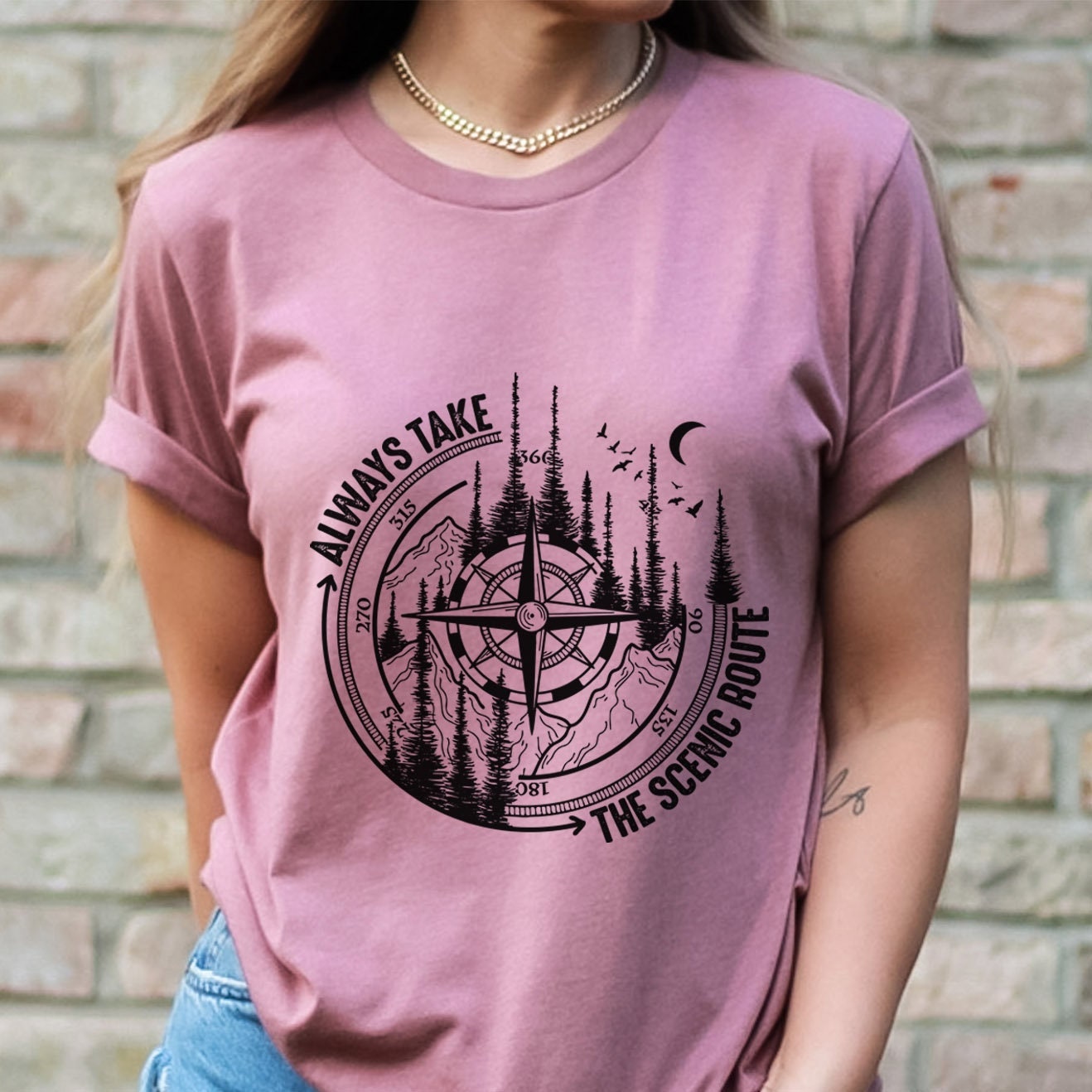 Always Take the Scenic Route T-shirt, Compass T-shirt, Travelers Shirt, Forest Lovers Shirt, Outdoors Camping Shirt, Camping T-shirts