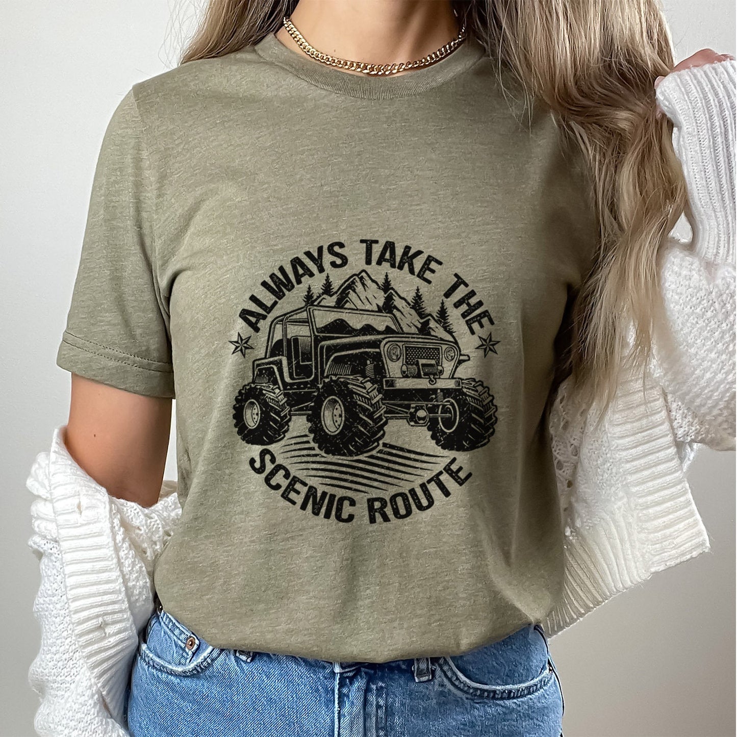 Always Take the Scenic Route T-shirt, Road T-shirt, Travelers Shirt, Outdoors Shirt, Camping T-shirt, Adventure Wild Forest Off-Road Car