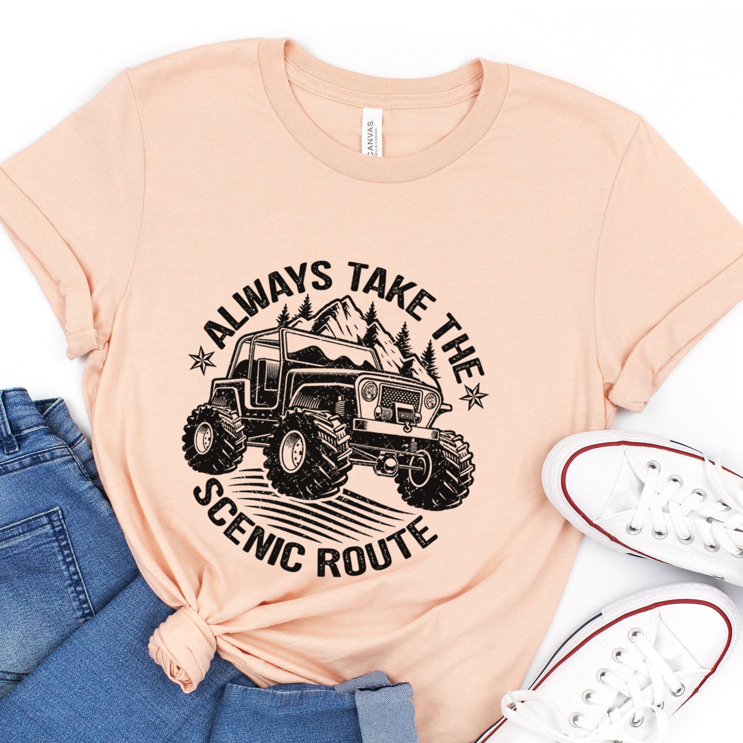 Always Take the Scenic Route T-shirt, Road T-shirt, Travelers Shirt, Outdoors Shirt, Camping T-shirt, Adventure Wild Forest Off-Road Car