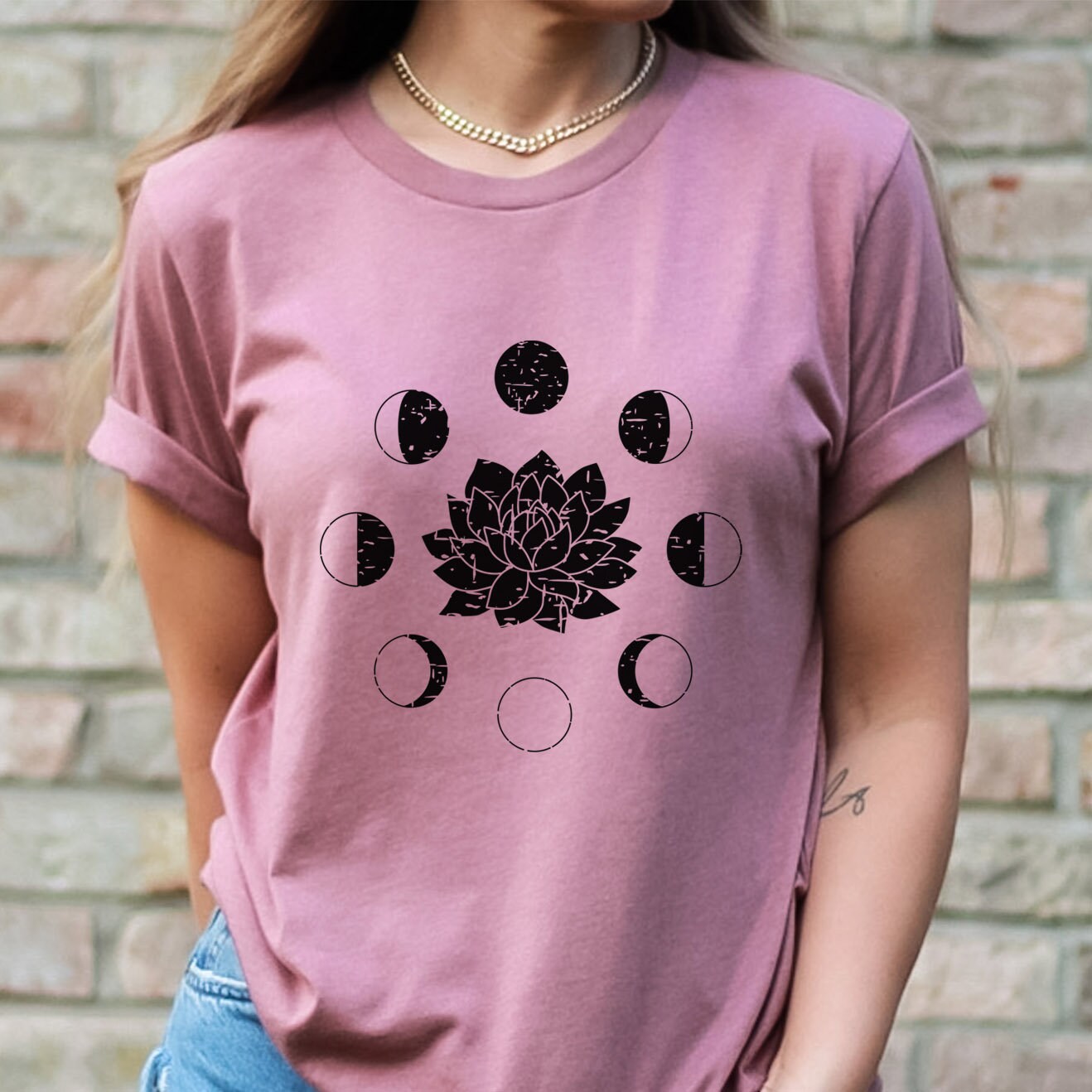 Lotus Moon Phase T-shirt, Boho T-shirt, Grunge Shirt, Inspirational T-shirt, Bohemian T-shirt, Moon and Stars T-Shirt, Gift for Her