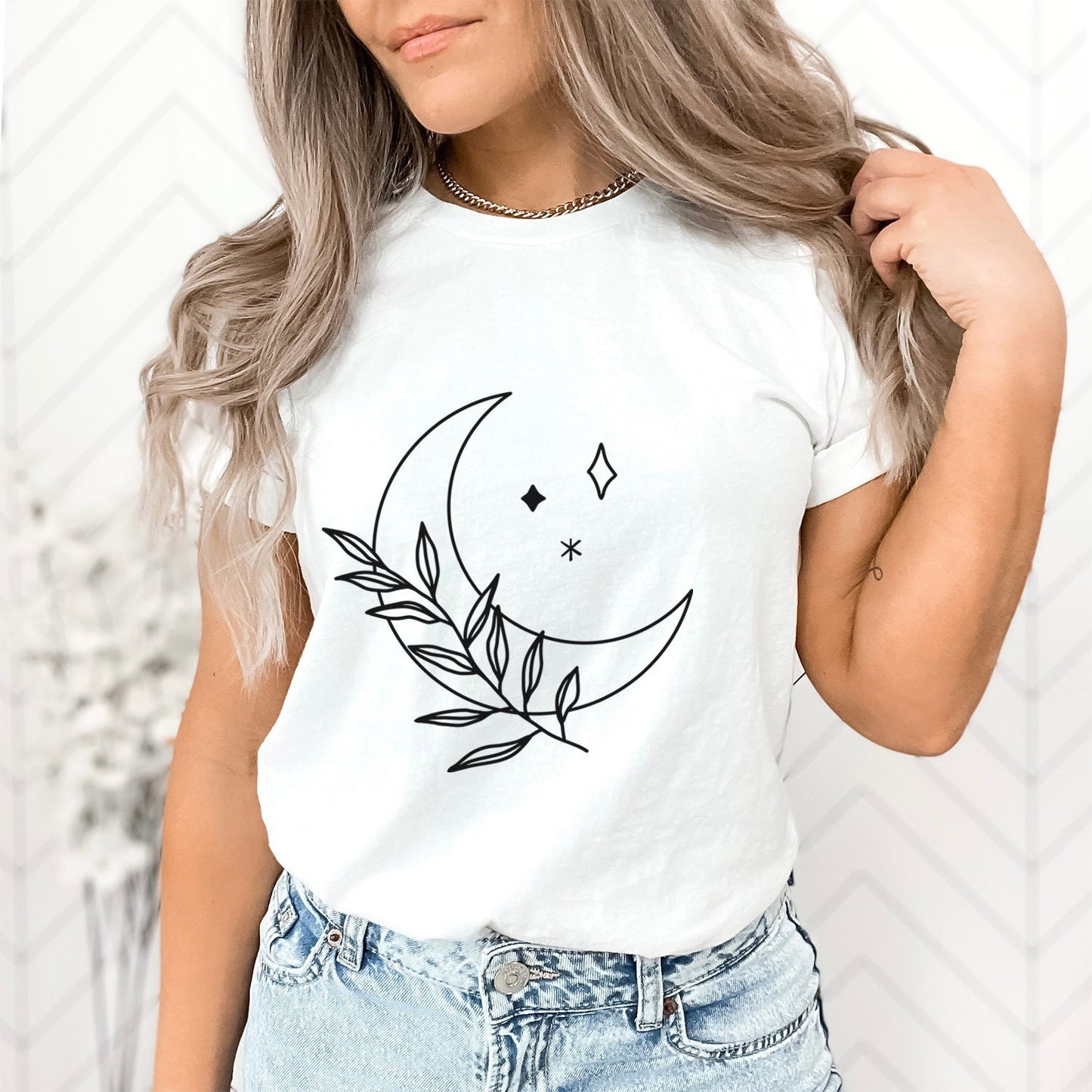 Moon Branch T-shirt, Mystical Shirt, Mystic Tee, Boho T-shirt, Bohemian T-shirt, Moon and Stars T-Shirt, Gift for Her