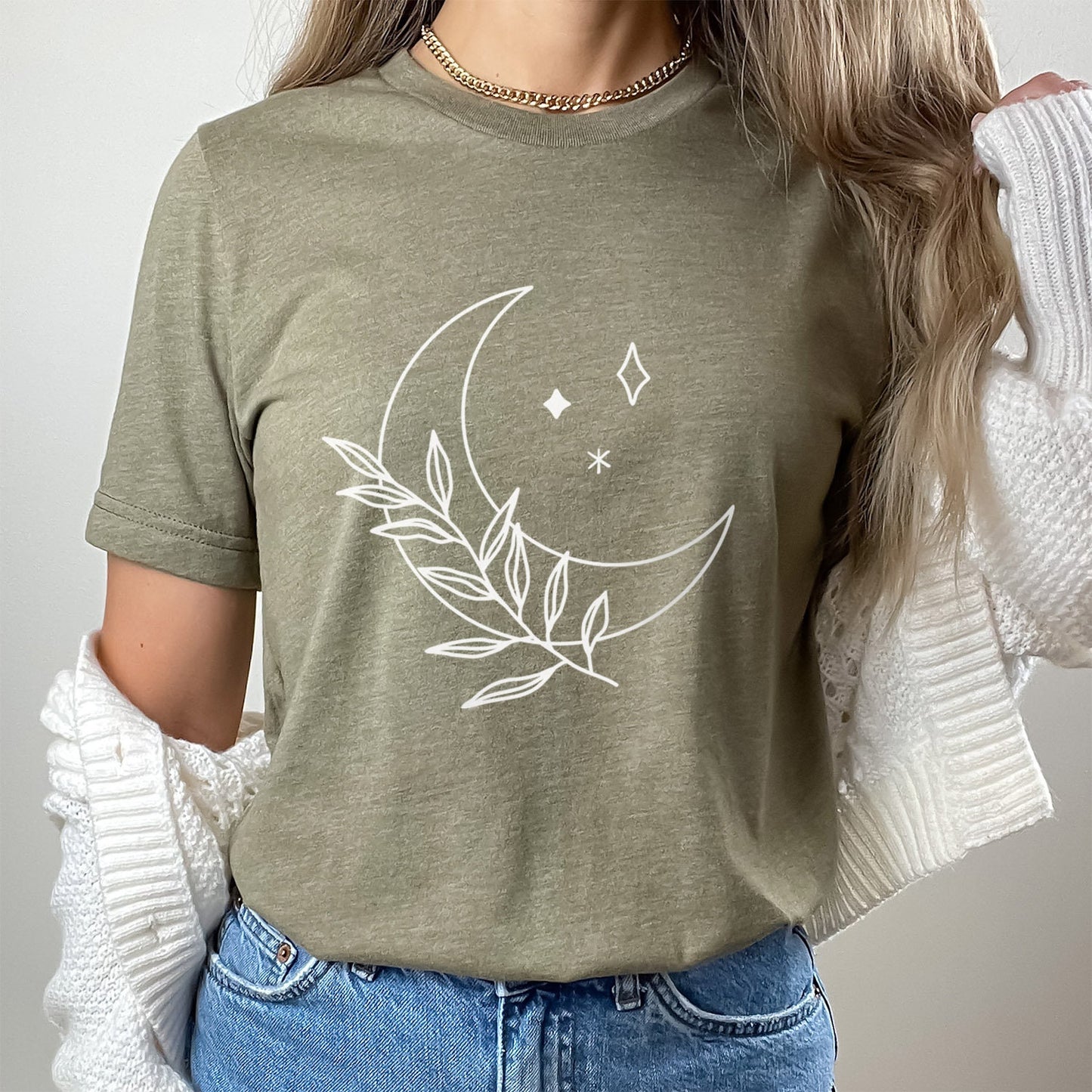 Moon Branch T-shirt, Mystical Shirt, Mystic Tee, Boho T-shirt, Bohemian T-shirt, Moon and Stars T-Shirt, Gift for Her