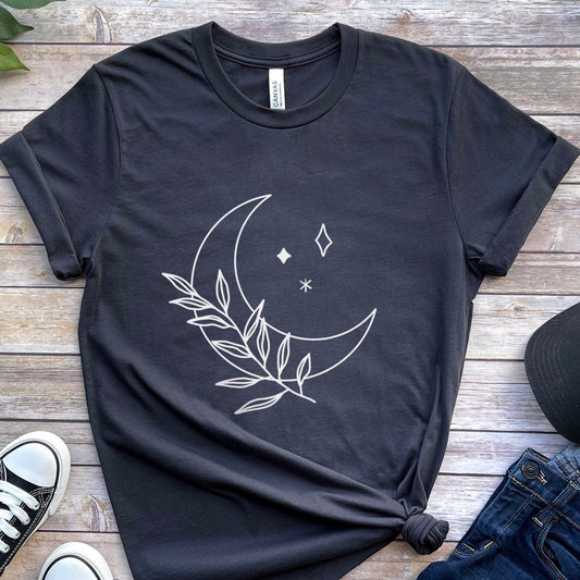 T-shirt branche de lune, chemise mystique, t-shirt mystique, t-shirt bohème, t-shirt bohème, t-shirt lune et étoiles, cadeau pour elle