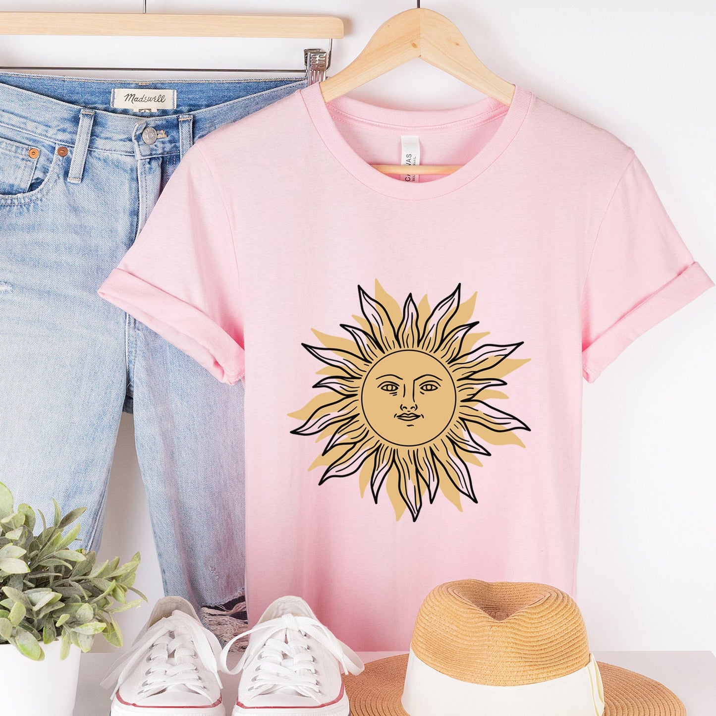 Sun Face T-shirt, Mystical Shirt, Boho T-shirt, Solar T-shirt, Moon and Stars T-Shirt, Bohemian T-shirt, Astrologic Shirt, Gift for Her