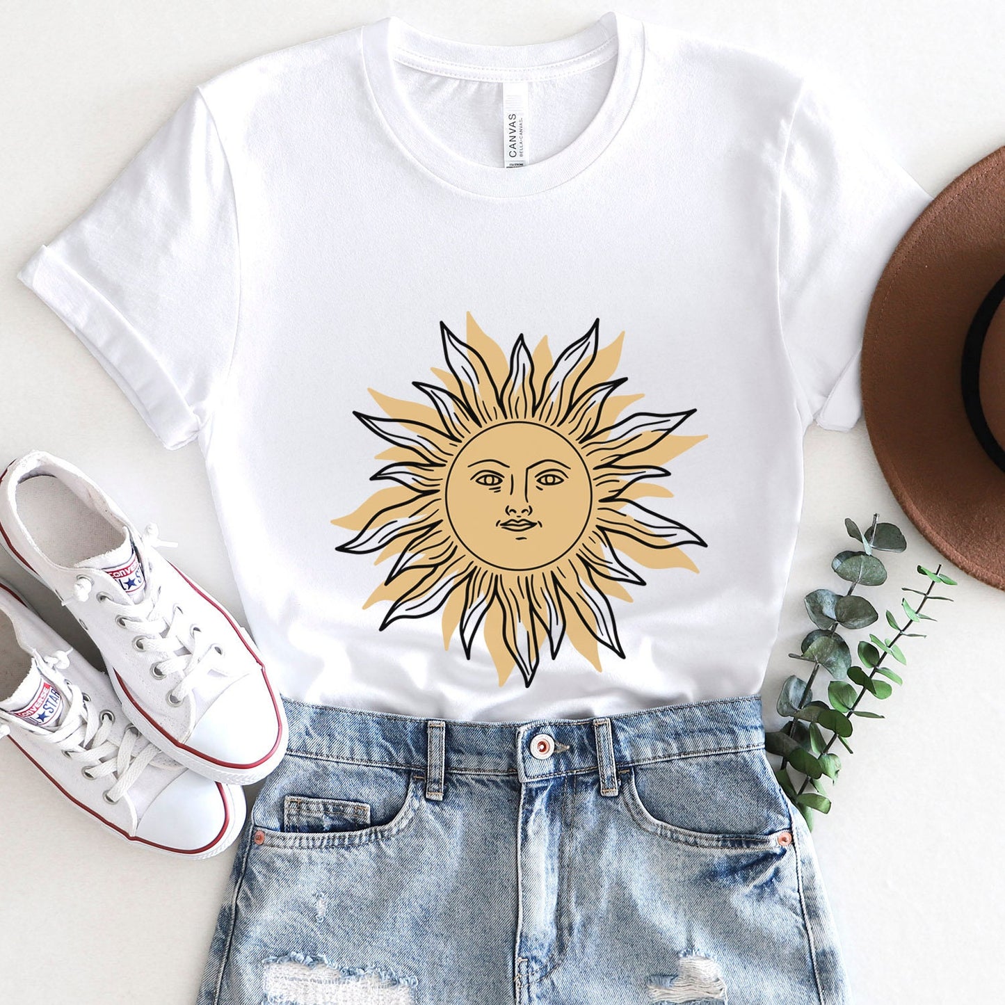 Sun Face T-shirt, Mystical Shirt, Boho T-shirt, Solar T-shirt, Moon and Stars T-Shirt, Bohemian T-shirt, Astrologic Shirt, Gift for Her