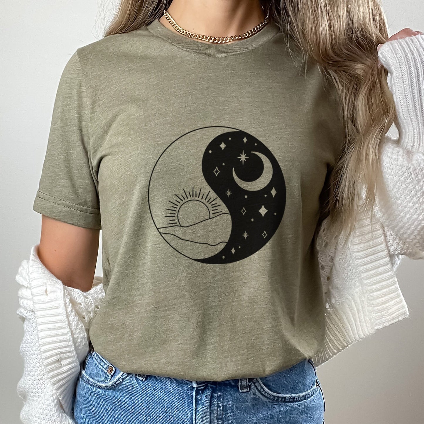 Ying Yang T-shirt, Sun and Moon Shirt, Mystical Shirt, Boho T-shirt, Mystics Shirt, Bohemian T-shirt, Gift Shirt for Her