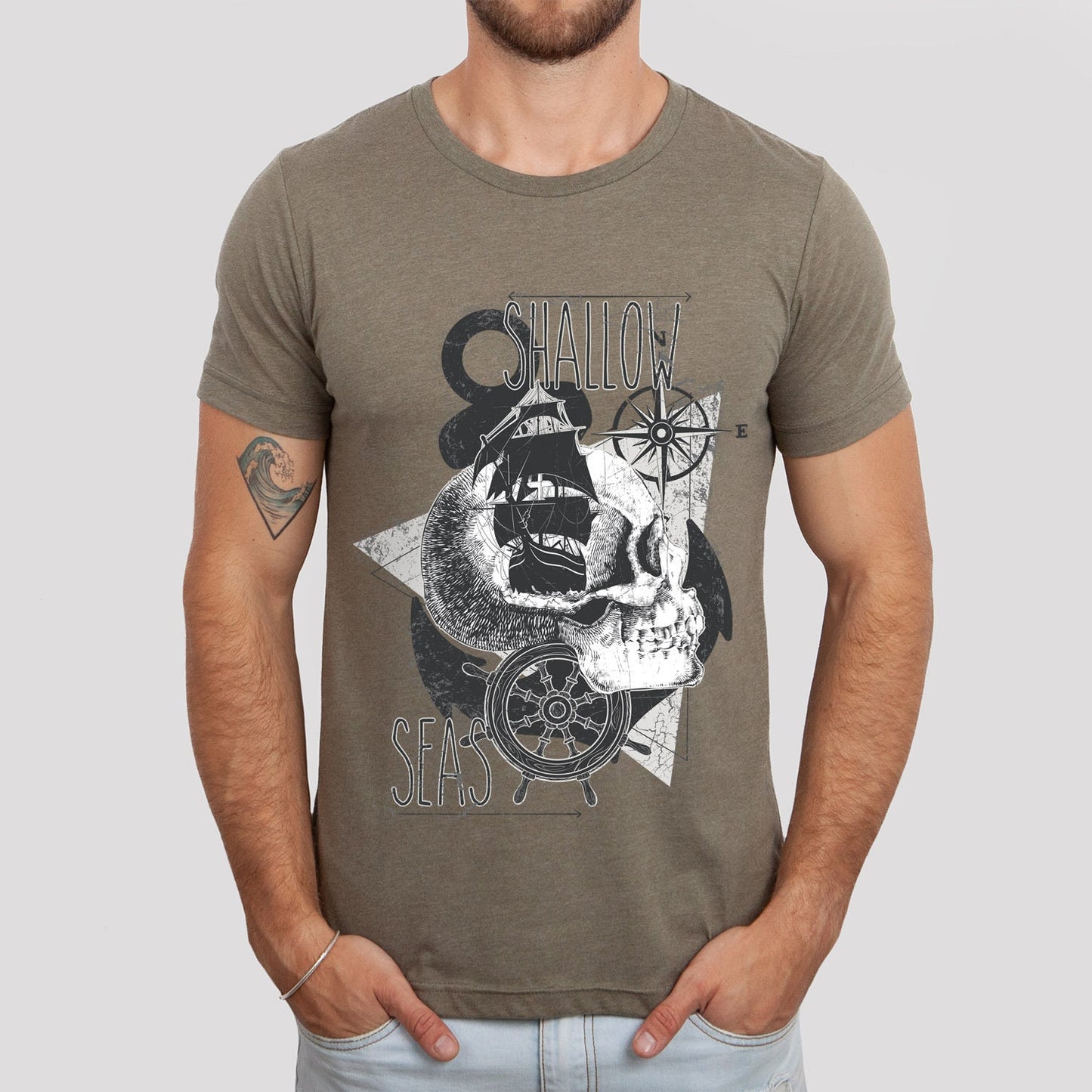 T-shirt mers peu profondes, T-shirt mer, T-shirt nautique, T-shirt tête de mort, T-shirt avec boussole, T-shirt mer, T-shirt voyage, T-shirt plein air