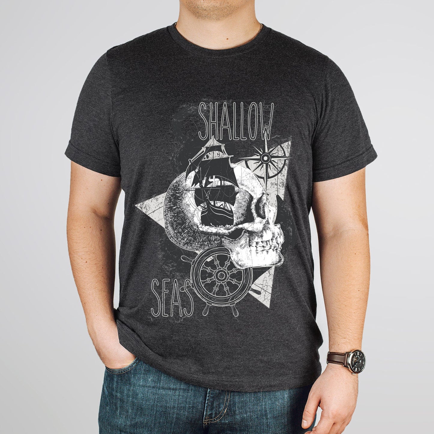 Shallow Seas T-shirt, Sea T-shirt, Nautical Shirt, Skull Shirt, T-shirt with Compass, Sea Shirt, Travel T-Shirt, Outdoors Shirt