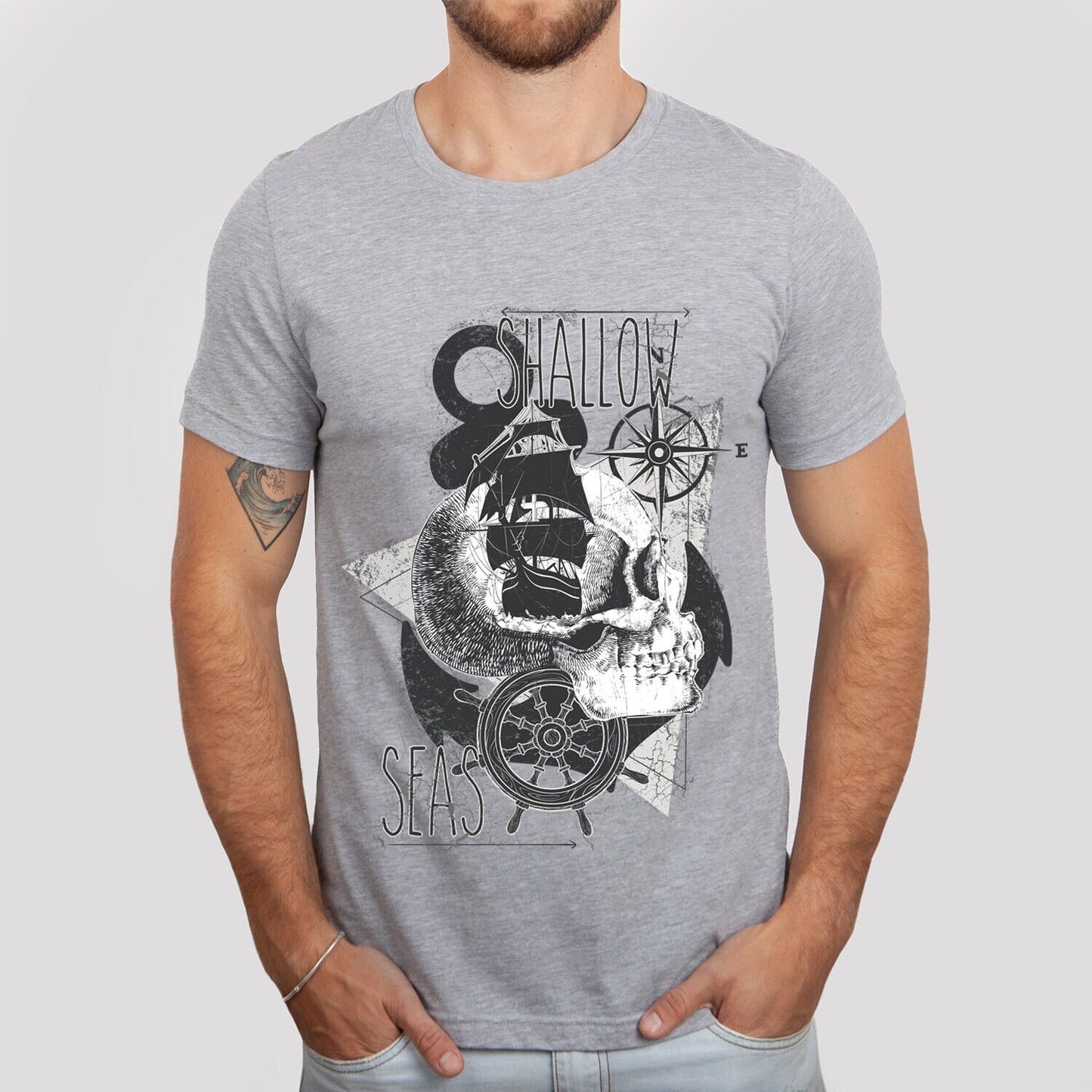 Shallow Seas T-shirt, Sea T-shirt, Nautical Shirt, Skull Shirt, T-shirt with Compass, Sea Shirt, Travel T-Shirt, Outdoors Shirt