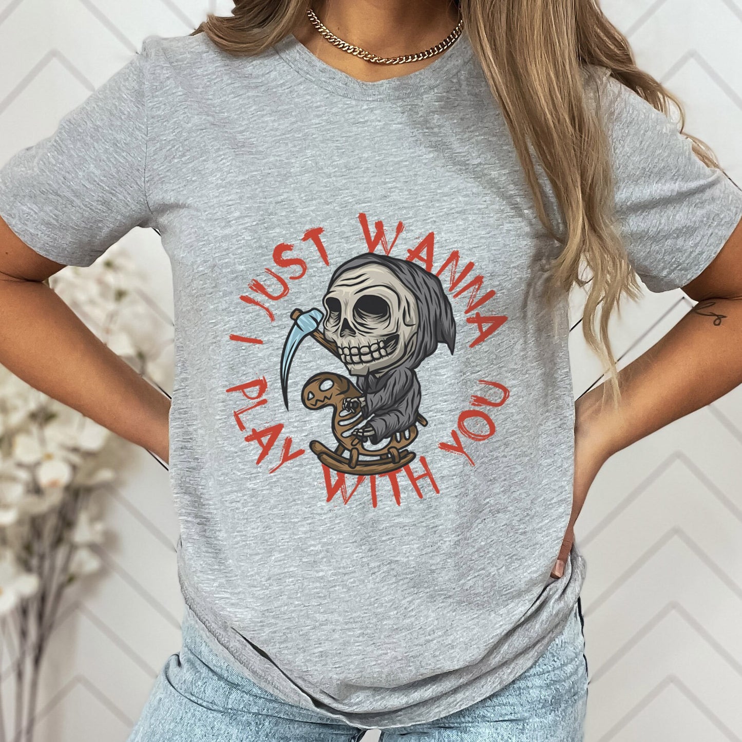 Funny Scary Skull T-shirt, Spooky Skeleton Shirt, Funny Halloween Shirt, I Just Wanna Play with You Shirt, Ghost Skull Shirt