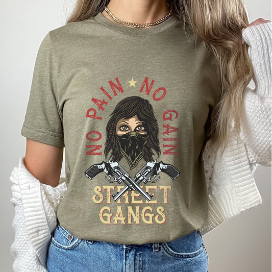 T-shirt No Pain No Gain, T-shirt Wanted Bandits, T-shirt Bandit Girl, T-shirt Bandido, T-shirt Street Gangs, T-shirt Wild West, T-shirt Hipster drôle