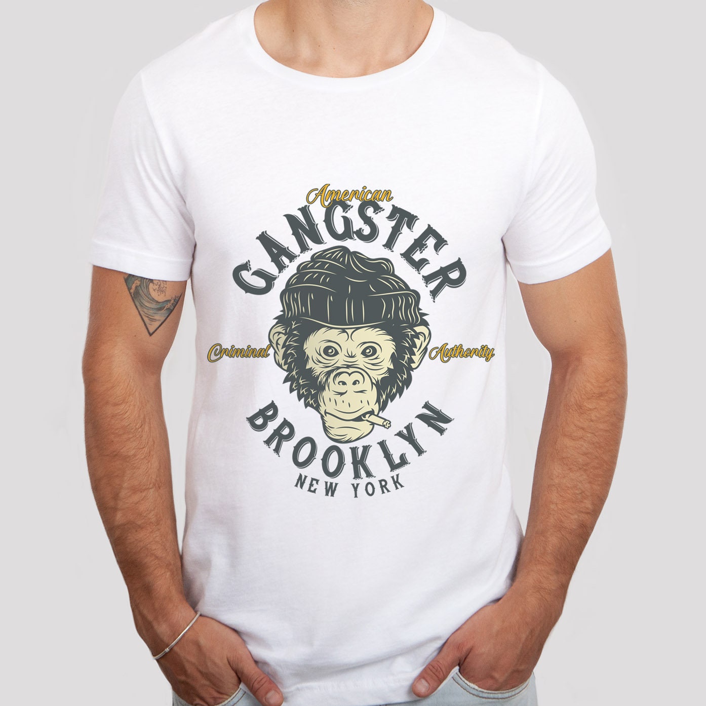 T-shirt singe, T-shirt streetwear, T-shirt singe gangster, T-shirt singe drôle, T-shirt singe gangster Brooklyn New York