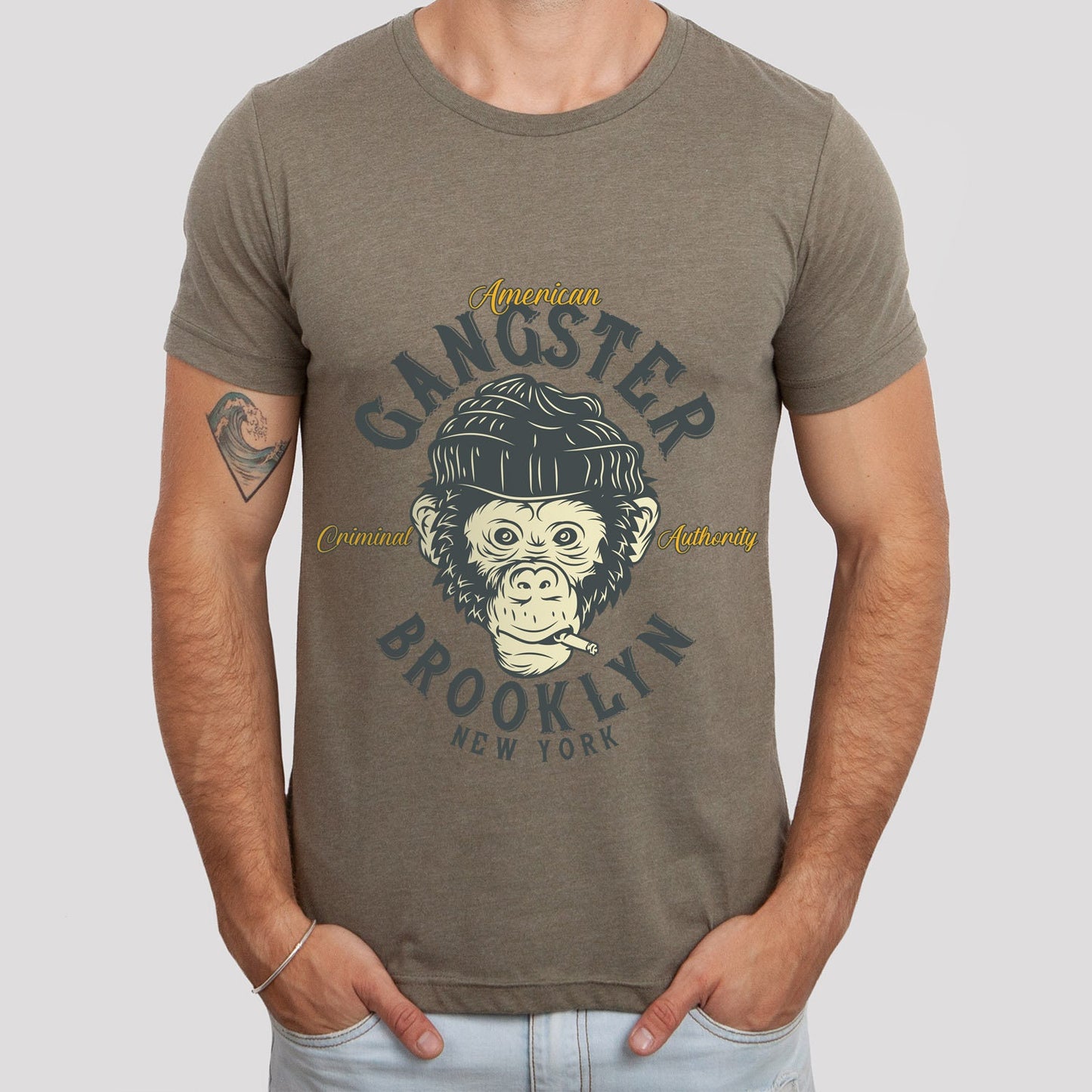 T-shirt singe, T-shirt streetwear, T-shirt singe gangster, T-shirt singe drôle, T-shirt singe gangster Brooklyn New York