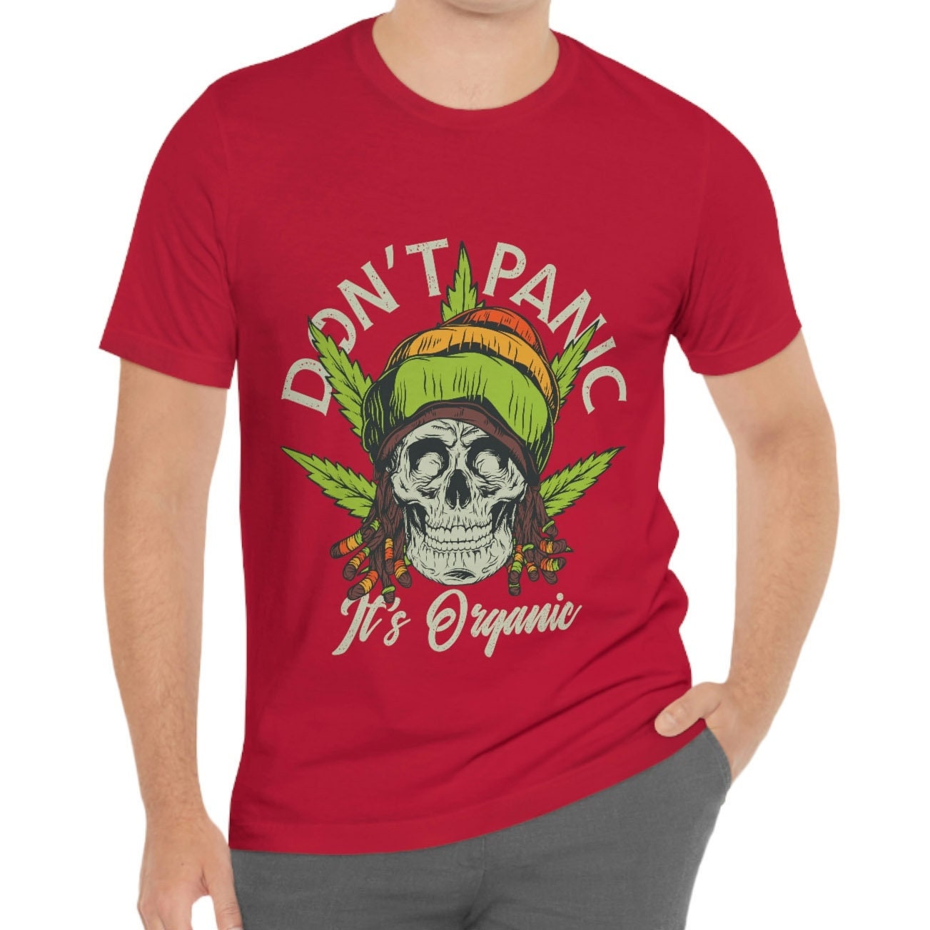 T-shirt tête de mort fumante, t-shirt drôle de cannabis, t-shirt Don't Panic It's Organic, t-shirt humoristique, t-shirt Rasta Man, cadeau pour lui, cadeau pour elle