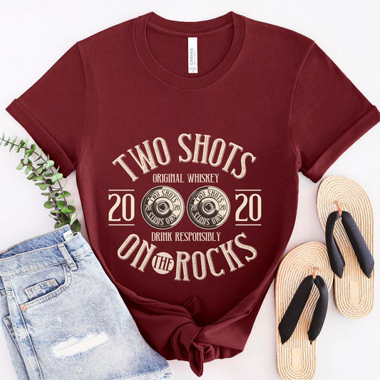 Whiskey Shirt, Shot of Whiskey Shirt, Whiskey Tee, Two Shots on the Rocks Shirt, Funny Whiskey Shirt, Funny Drinking Shirt