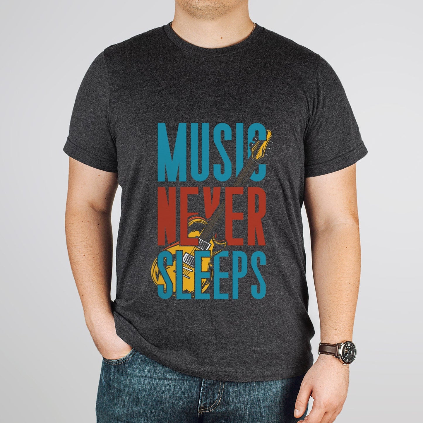 Music Never Sleeps Shirt, Rock and Roll Music T-Shirt, Guitar Shirt, Music Band Shirt, Rock Band Shirt, Gift Shirt for Music Lovers