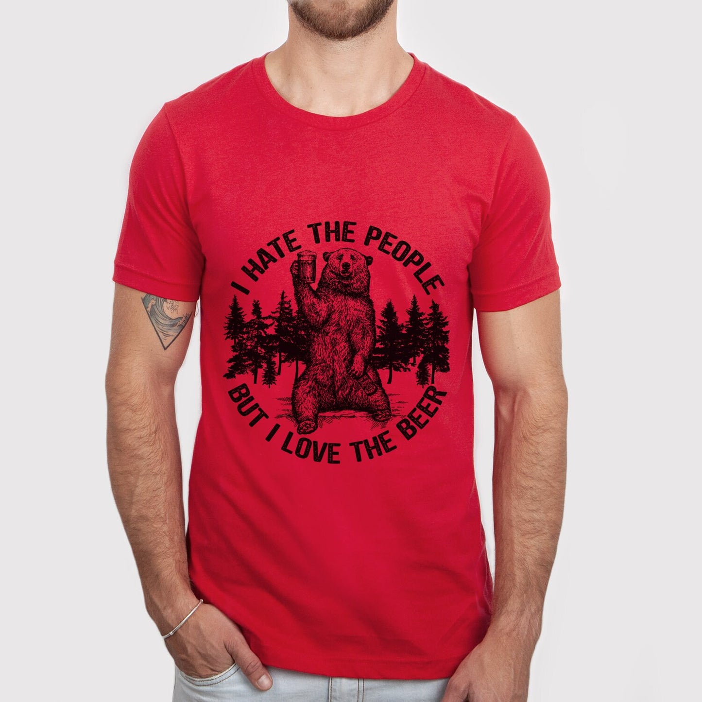 T-shirt ours, T-shirt avec ours et bière, T-shirt je déteste les gens mais j'aime la bière, T-shirt j'aime la bière, T-shirt de voyage, T-shirt j'aime la nature