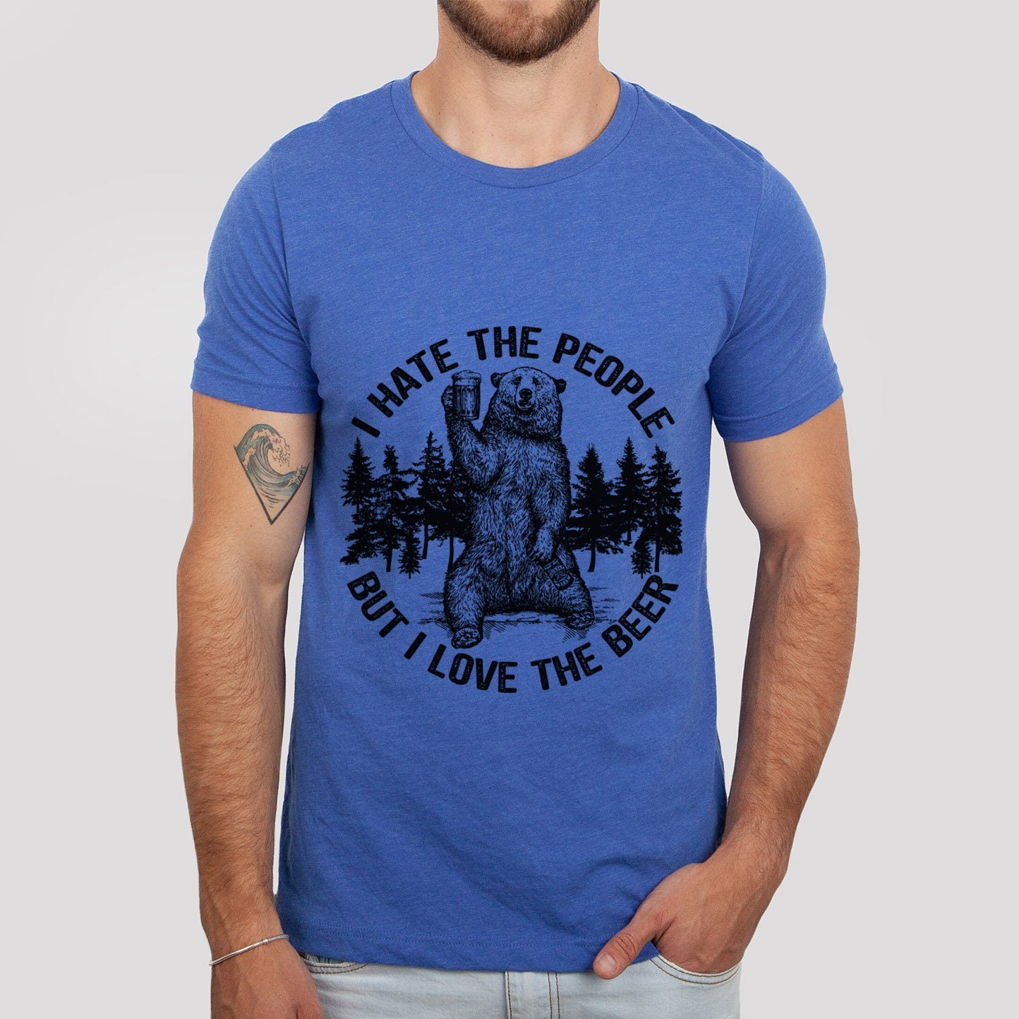 T-shirt ours, T-shirt avec ours et bière, T-shirt je déteste les gens mais j'aime la bière, T-shirt j'aime la bière, T-shirt de voyage, T-shirt j'aime la nature