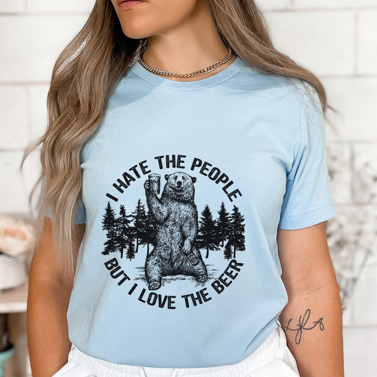 T-shirt ours, T-shirt avec ours et bière, T-shirt je déteste les gens mais j'aime la bière, T-shirt j'aime la bière, T-shirt de voyage, T-shirt j'aime la nature