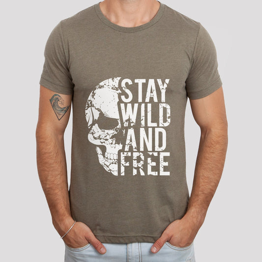 Stay Wild and Free Shirt, Skull Skeleton T-shirt, Wildlife T-shirt, Freedom T-Shirt, Travelers Shirt, Motorcycle Shirt, Bikers Shirt