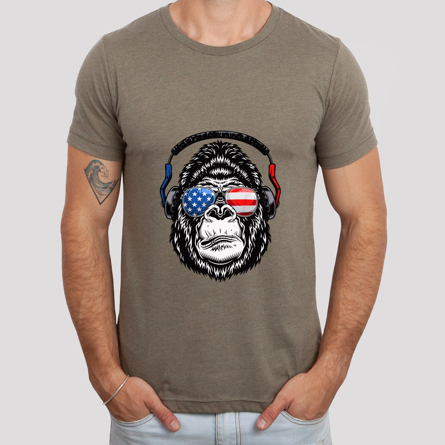 Gorilla Monkey Head T-shirt, Glasses Funny T-shirt, Independence Day Shirt, July 4th T-shirt, American Flag Shirt