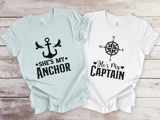 She's My Anchor, He's My Captain Matching Couples Shirts, Couples Valentine's DayT-shirt, Matching Anniversary Gift Shirt, Valentines Day