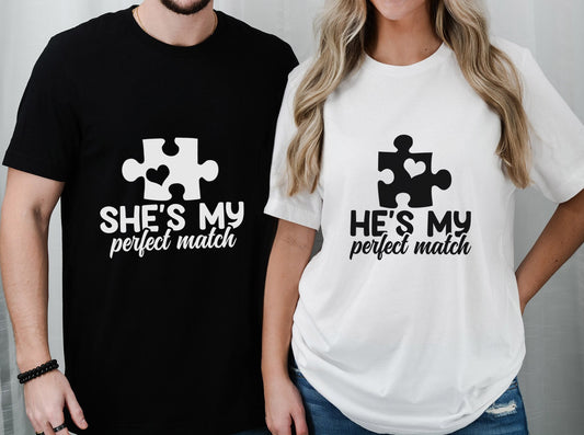 T-shirts de couple assortis, chemise She's My Perfect Match, chemise He's My Perfect Match, chemise cadeau d'anniversaire assortie, cadeau de Saint-Valentin