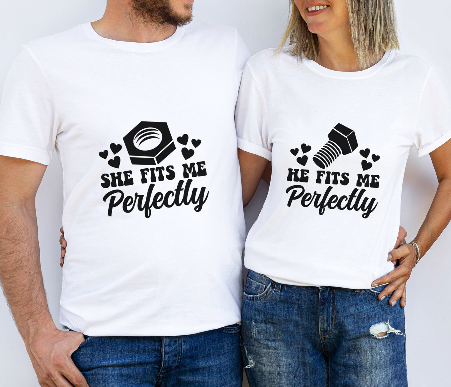 Funny Matching Couples Shirts, She He Fits Me Perfectly T-shirt, Tshirt for Couple, Valentine's Day Gift Shirt, Matching Anniversary Shirts