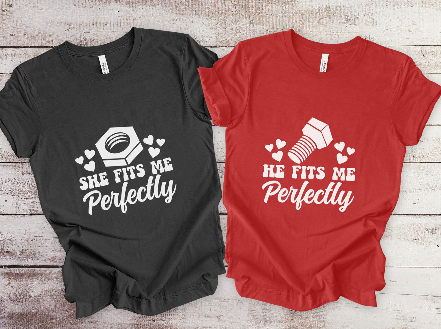 Funny Matching Couples Shirts, She He Fits Me Perfectly T-shirt, Tshirt for Couple, Valentine's Day Gift Shirt, Matching Anniversary Shirts