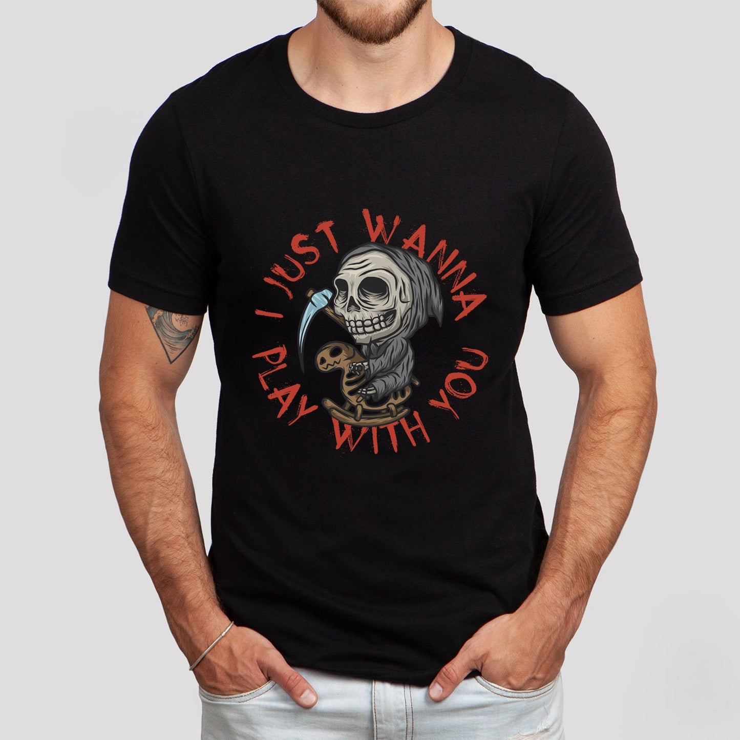 Funny Scary Skull T-shirt, Spooky Skeleton Shirt, Funny Halloween Shirt, I Just Wanna Play with You Shirt, Ghost Skull Shirt