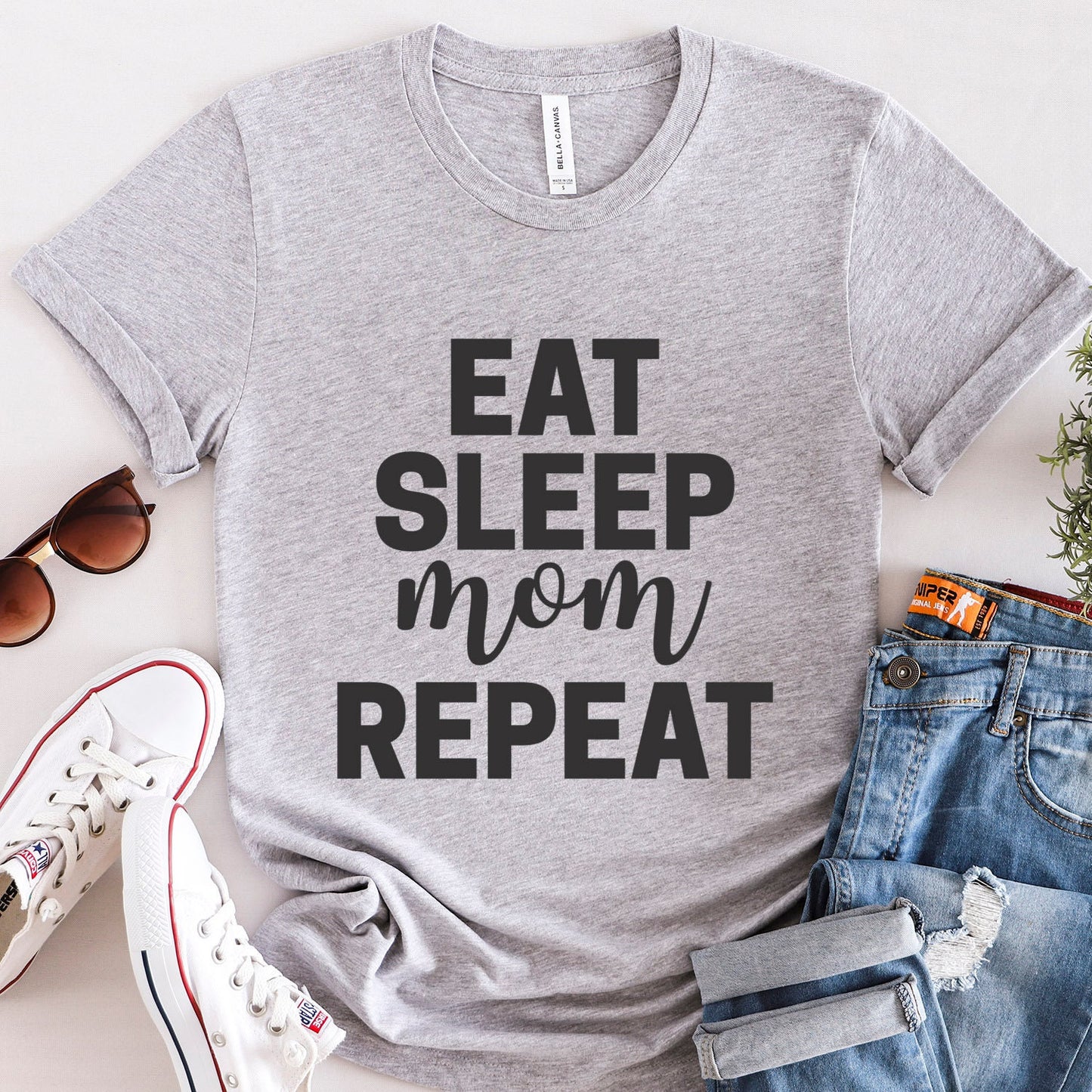 T-shirt for Mom, Eat Sleep Repeat Shirt, Funny Shirt for Mom, Gift Shirt for Moms, Humour Shirt for Mothers, Typographic Parenting Shirt