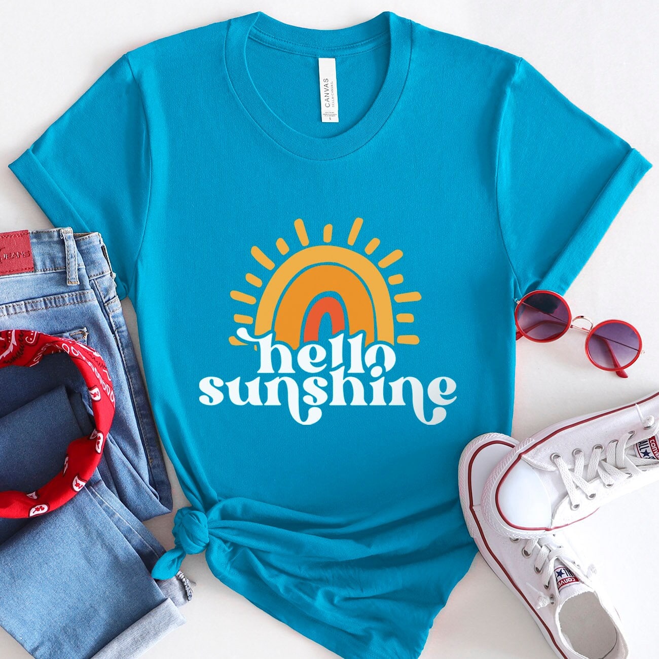 T-shirt Hello Sunshine, T-shirts d'été pour femmes, T-shirt Sunshine Beach, T-shirts de plage pour femmes, T-shirt de vacances, T-shirt cadeau d'été