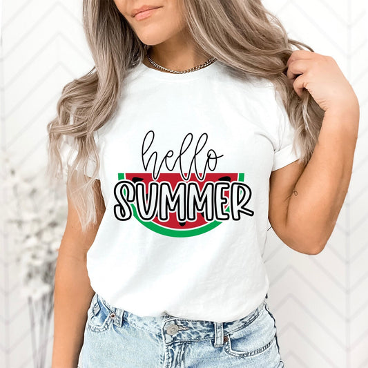 Hello Summer T-shirt, Watermelon T-shirt, Beach Shirt, Summer Shirt, Vacation Shirt, Sun and Beach Shirt, Holiday Gift Shirt