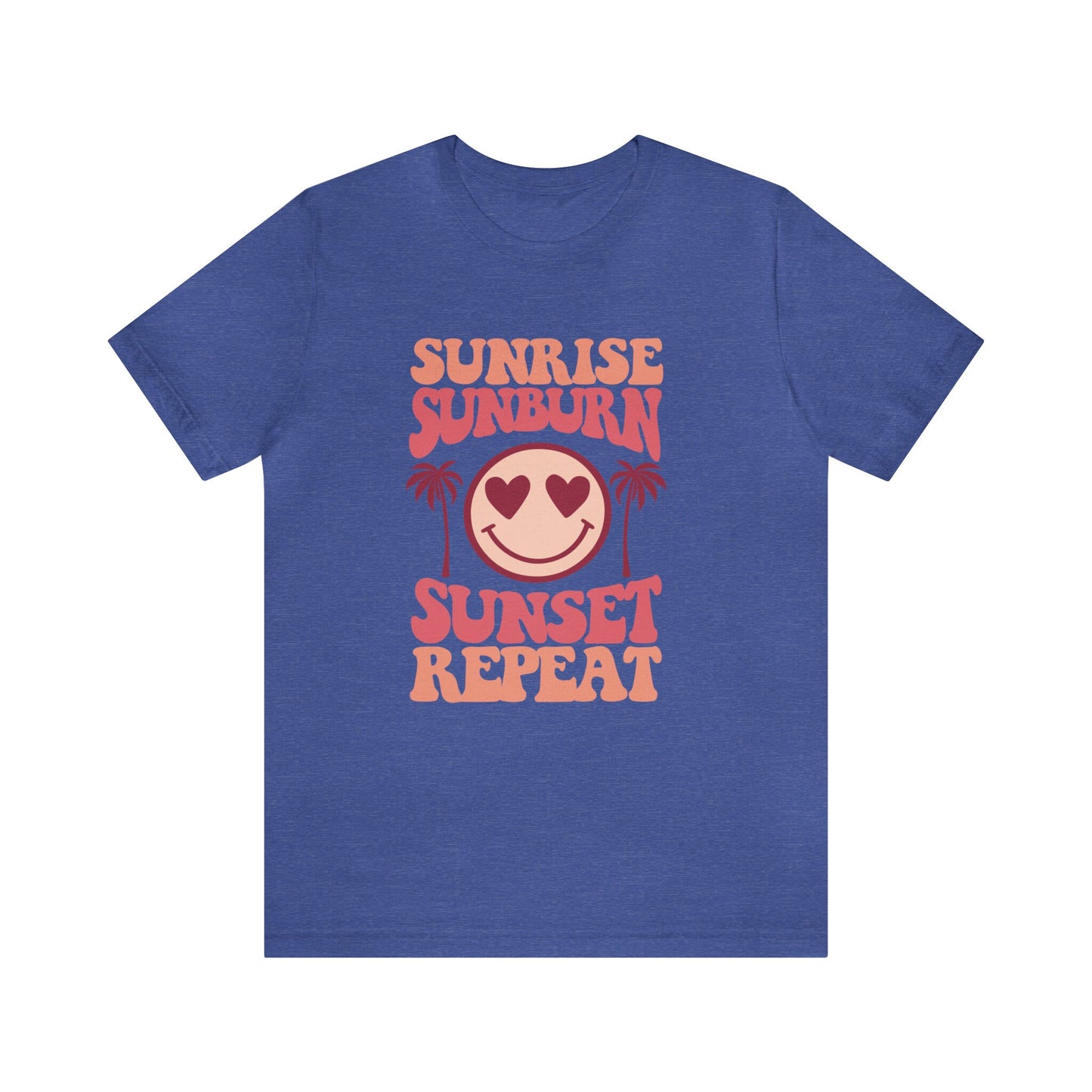 T-shirt d'été, chemise de plage, chemise rétro, t-shirt Sunrise Sunburn Sunset Repeat, chemise de vacances, chemise pour femme, chemise Smiley Face