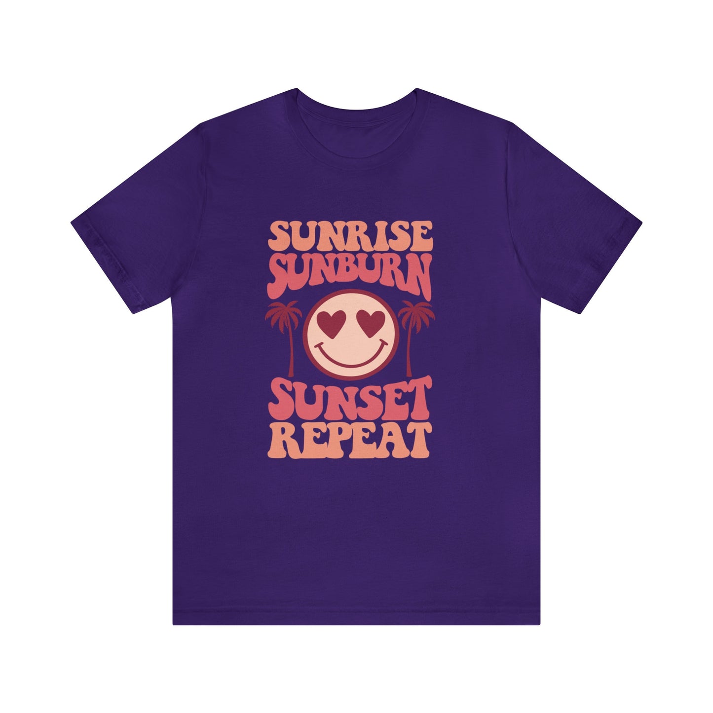 T-shirt d'été, chemise de plage, chemise rétro, t-shirt Sunrise Sunburn Sunset Repeat, chemise de vacances, chemise pour femme, chemise Smiley Face