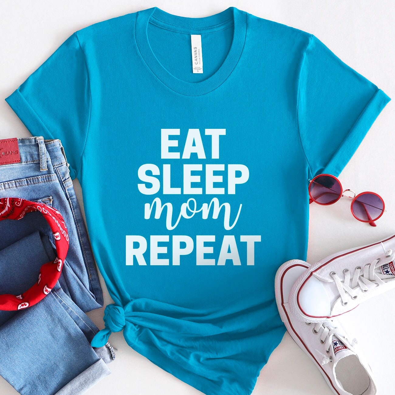 T-shirt for Mom, Eat Sleep Repeat Shirt, Funny Shirt for Mom, Gift Shirt for Moms, Humour Shirt for Mothers, Typographic Parenting Shirt